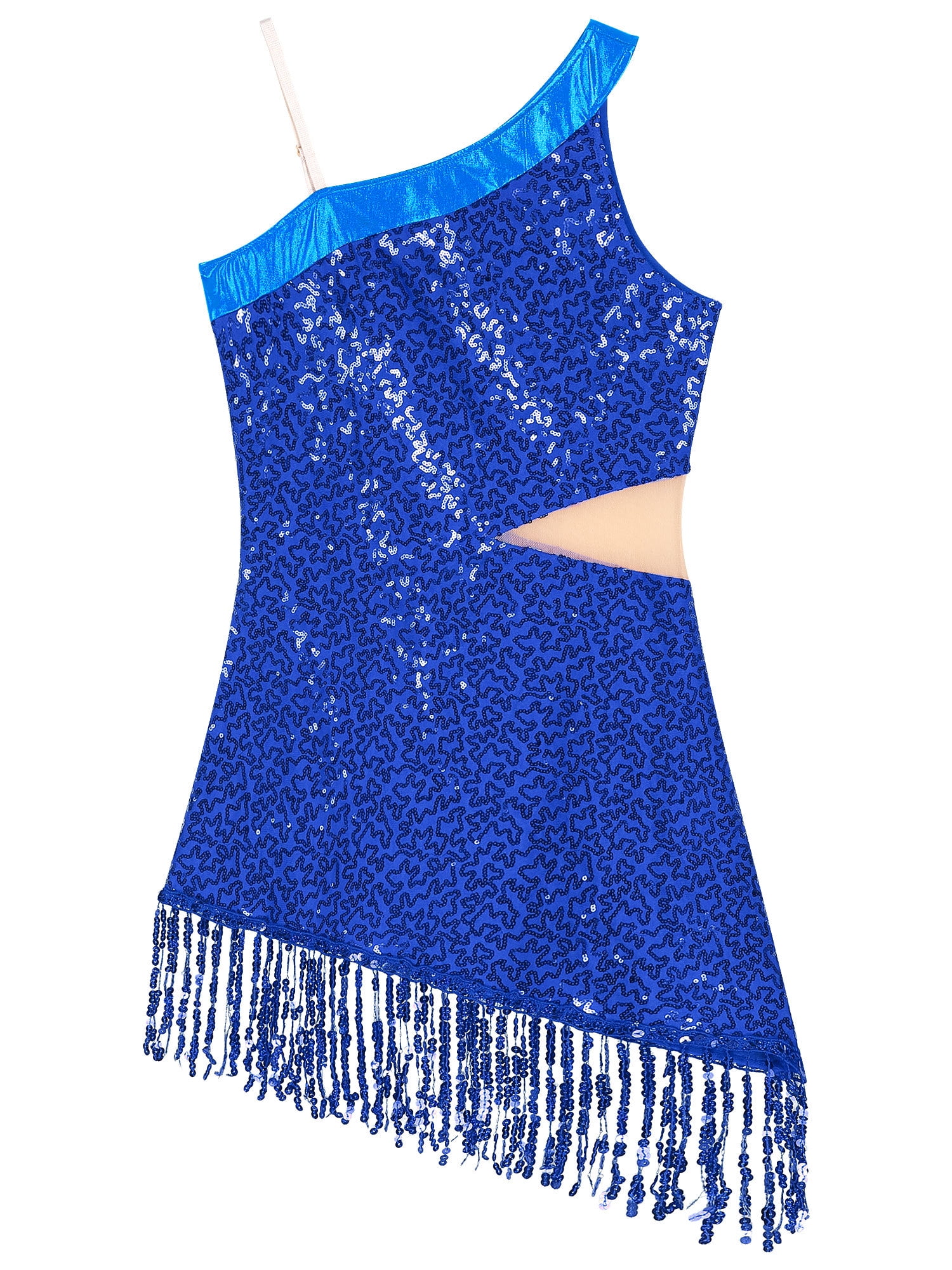 Yeahdor Womens Sequins Tassel Latin Jazz Dance Leotard Bodysuit Dance Wear  Costume Royal_Blue L