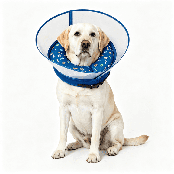 AUQ 2-In-1 Inflatable Dog Cone Collar, Transparent Anti-Licking Shield with Detachable Soft Padding, Adjustable Elizabethan Collar for Small, Medium, Large Dogs and Cats ( Xl)