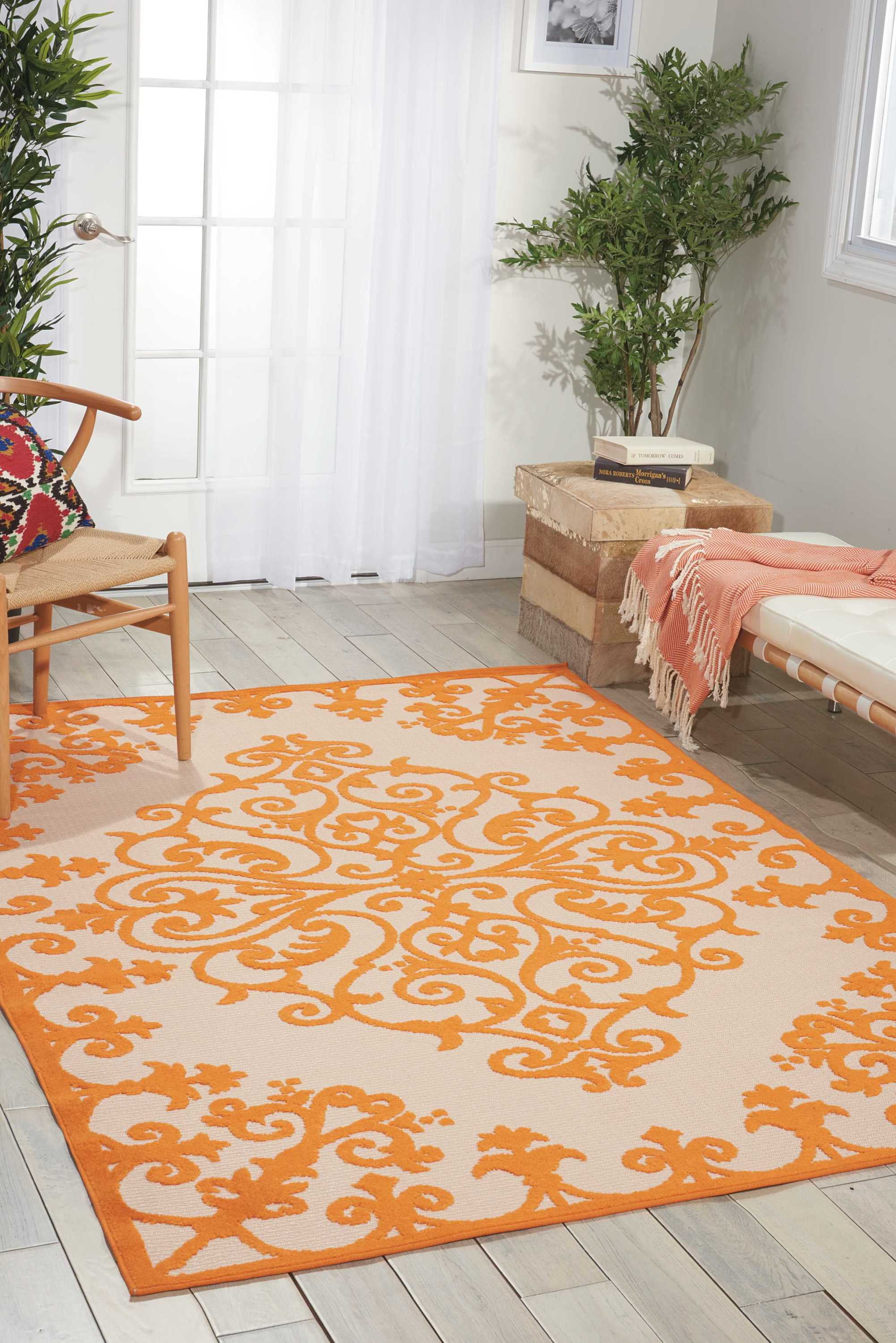 Nourison Aloha Indooroutdoor Center Medallion Orange Area Rug