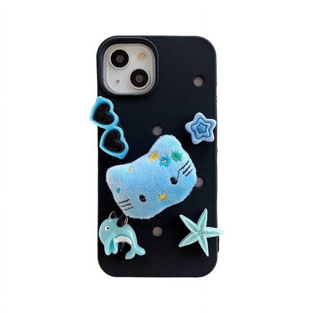Funda de silicona suave para teléfono iPhone 14, 13, 12, 11, X, XR, XS, Pro Max, Mini Plus, DIY, bonito gato Kt de felpa, Hello Kitties Croc