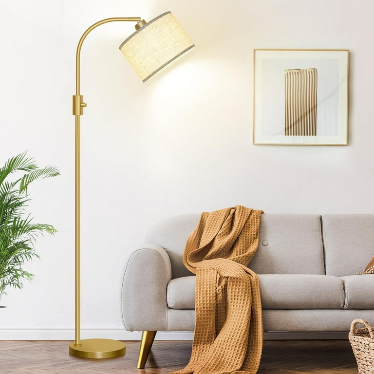 Dimmable Arc Floor Lamp With Rotating Head - 65" Tall, Gold Finish, 1200 Lumen LED Bulb Included, For Living Room, Bedroom