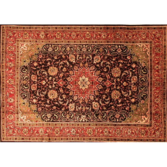Ahgly Company Indoor Rectangle Medallion Orange Traditional Area Rugs, 8' x 10'