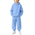 thumbnail image 4 of BRGZLK Girls Sweatsuit Sets Fall Clothes 2026 Casual Comfort Solid Color Long Sleeve Hooded Pollover Sweatshirt and Wide Leg Sweatpants Tracksuit Teen Trendy Clothes Light Blue 4-5 Years, 4 of 8