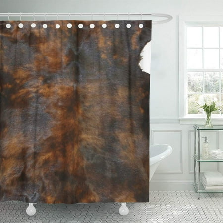 SUTTOM Fur Cowhide Rich Tri Brown Hide Tooled Western Shower Curtain 60x72 inch