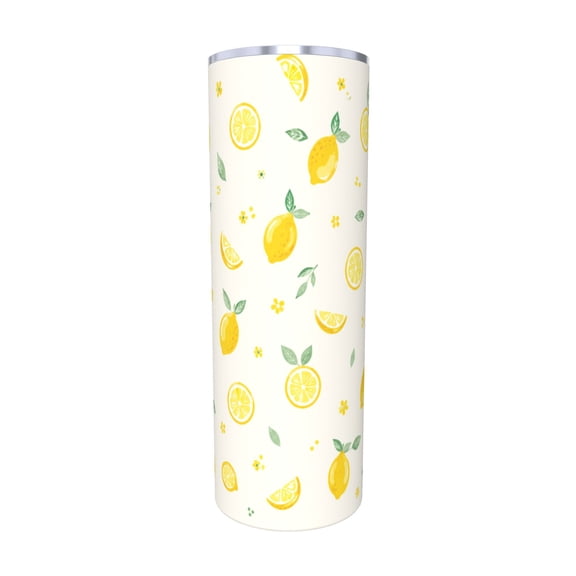 20oz Lemon Travel Tumbler with Handle and Straw Lid Yellow Citrus Insulated Car Coffee Cup Summer Gift for Women with Straw