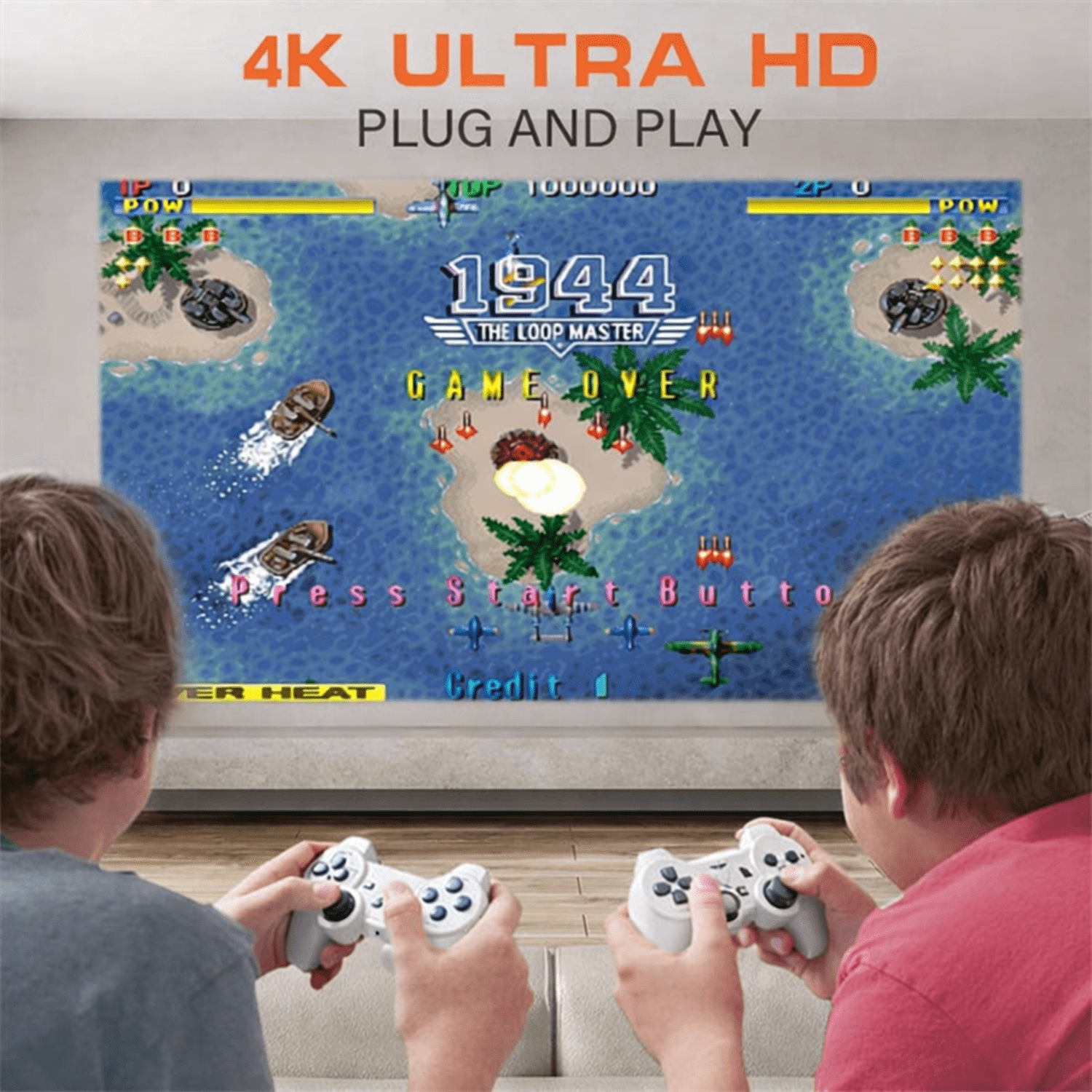 Gold Mini Projector with Retro Gaming Console, 2 Retro Game Sticks, Portable Projector with 30,000 Built-In Retro Games