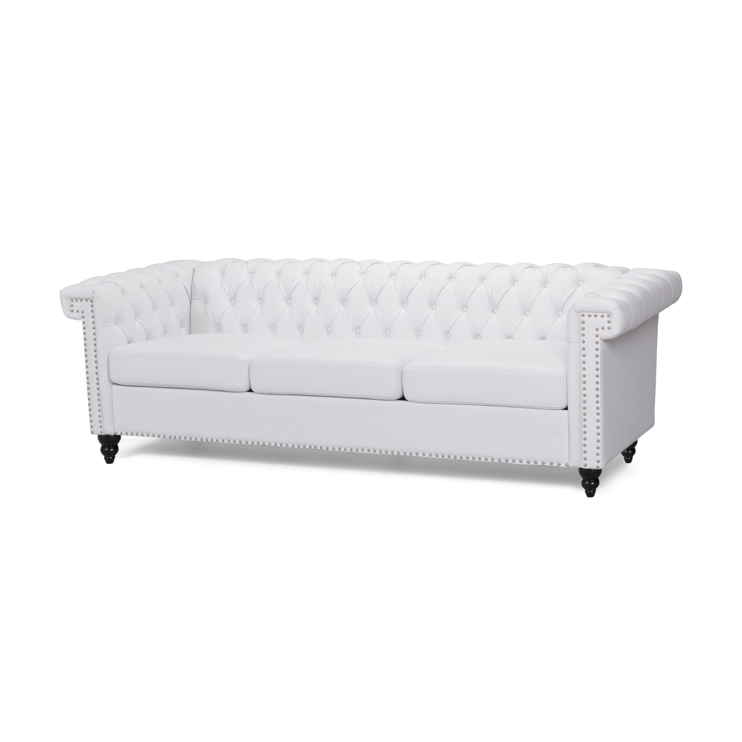 Noble House Kabella Tufted Fabric Chesterfield Sofa, White