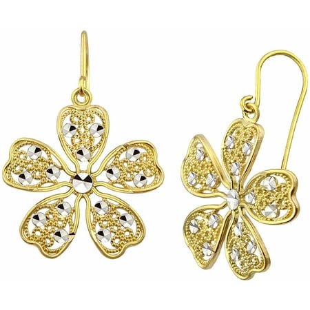 US GOLD 10kt Gold Diamond-Cut Flower Drop Earrings