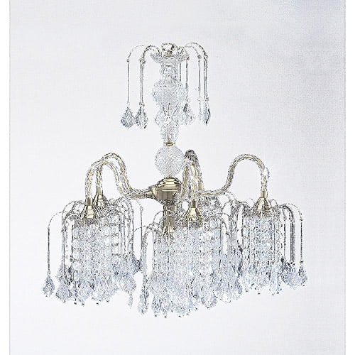 25" Tall Metal Chandelier with Antique Brass Finish and Crystal Accents