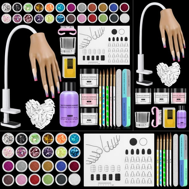 Mano de silicona para practicar uñas con kit de uñas acrílicas y acceso.