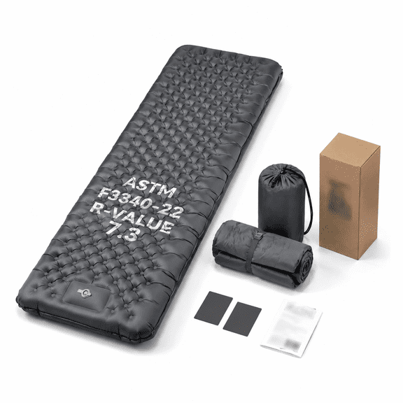 7.3 R-Value Camping Sleeping Pad with Foot Pump, 4-Inch Thick Insulated Backpacking Mattress