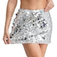 thumbnail image 5 of Kaerm Women's Glitter Sparkly Sequin Mini Skirt Stretchy Bodycon Hip Wrap Skirt Y2k Pencil Skirts Silver M, 5 of 7