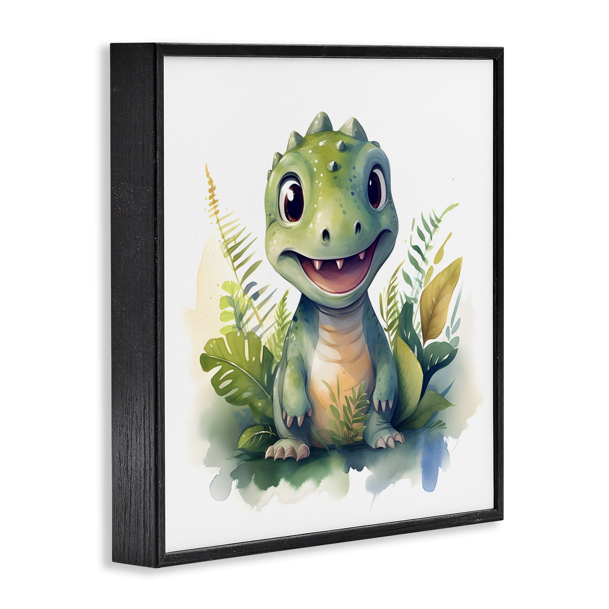 Stupell Industries Crafty Dino & Foliage Black Framed Giclee Art, design by Steve Hunziker