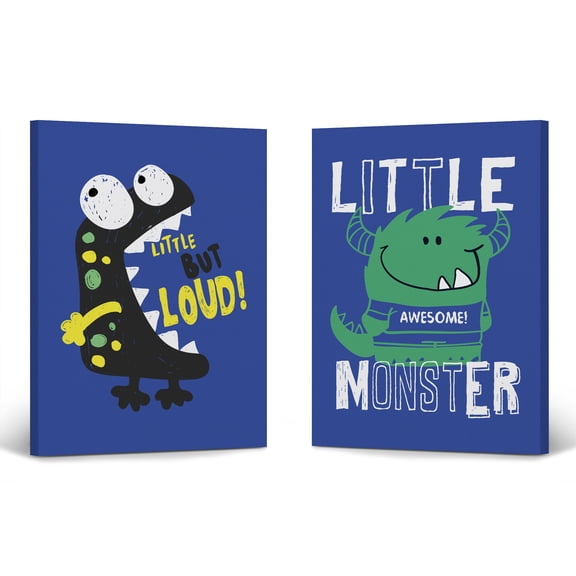 Smile Art Design Little Loud Monster Wall Decor 2 Piece Set Canvas Wall Art Print Kids Room Decor Baby Room Decor Nursery Decor Made in the USA-(40x30)x2