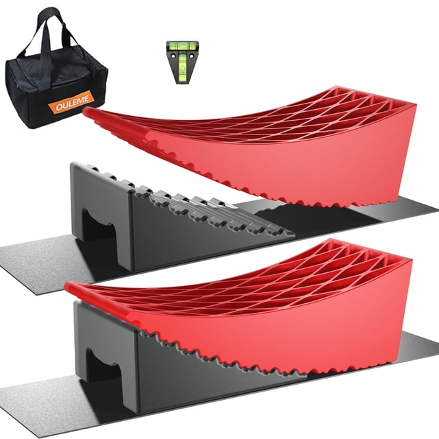 OULEME RV Leveling Blocks, Camper Leveler, 2 Packs for Dual Axle Tandem Wheel Travel Trailer Motorhome, Include 2 Curved Leveler Ramp, 2 Ch