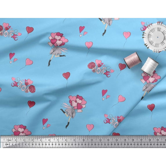 Soimoi Georgette Viscose Fabric Flower Bunch,Heart & Girl Women Print Fabric by Yard 42 Inch Wide