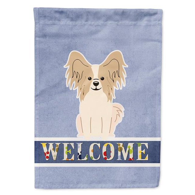 Carolines Treasures BB5658GF Papillon Sable & White Welcome Garden Size Flag