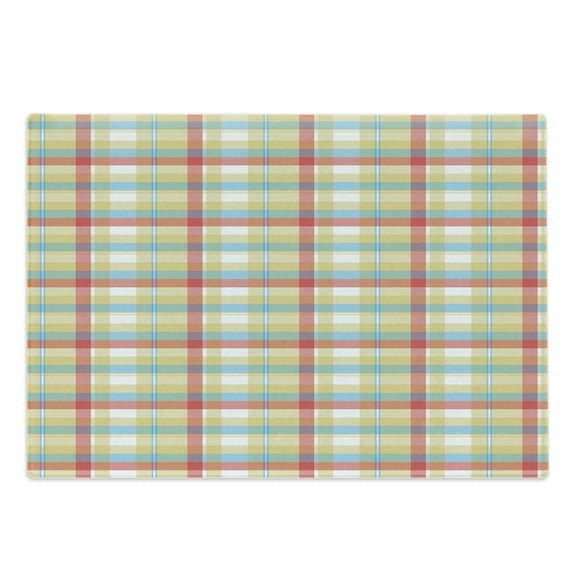 Plaid Cutting Board, Geometric Composition with Squares and Rectangles Colorful Shapes with Diagonal Lines, Decorative Tempered Glass Cutting and Serving Board, Large Size, Multicolor, by Ambesonne