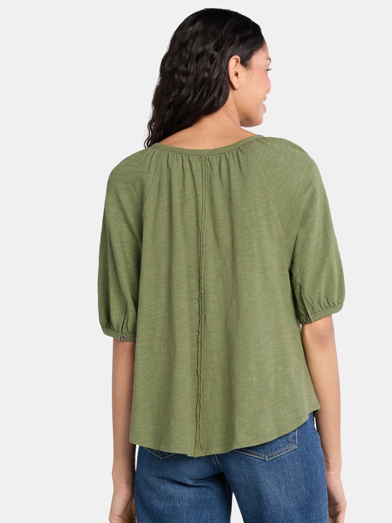 Time and Tru Women's Cotton Peasant Top, Sizes XS-XXXL
