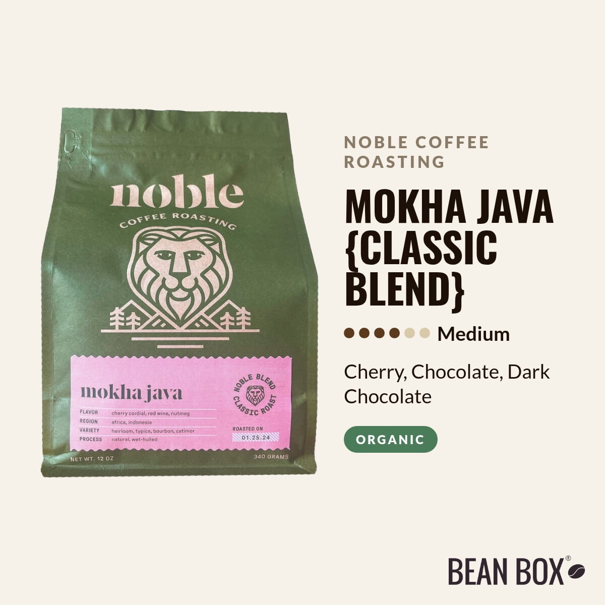 Mokha Java Classic Blend - Roasted by Noble Coffee Roasting - Whole Bean Coffee - 5lb Bag
