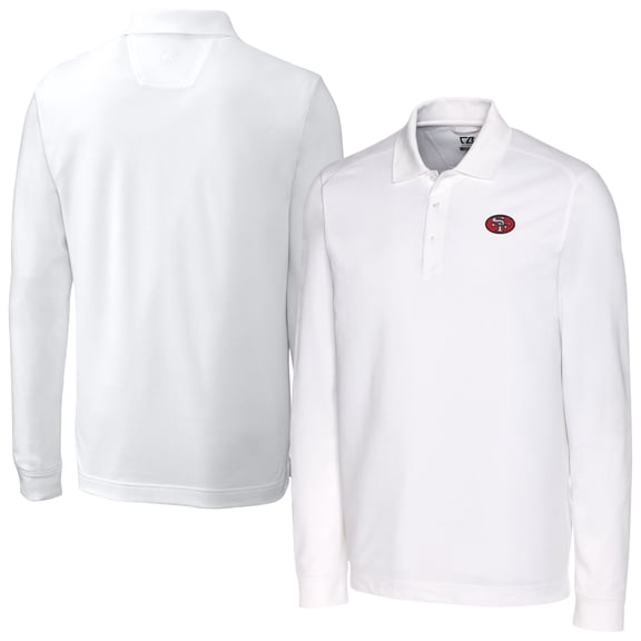 Men's Cutter & Buck White San Francisco 49ers Big & Tall Advantage Eco Pique DryTec Tri-Blend Long Sleeve Polo