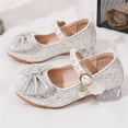 thumbnail image 7 of FAHXNVB Girls Mary Jane Shoes Low Heels Pearl Strap Bow Glitter Dress Shoes Wedding Birthday Party Sparkly Princess Shoes 4.5-11.5 Years, 7 of 7