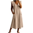 thumbnail image 4 of Lmueinov 2026 Women's V Neck Ruffle Cap Sleeve Cotton Maxi Dress, 100% Pure Cotton Loose Fit Side Pockets Casual Vacation Flowy Long Dress S-2XL, 4 of 5