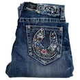 thumbnail image 3 of Grace in LA Women's Horseshoe Floral Embroidered Bootcut Stretch Jeans (25, Blue), 3 of 3