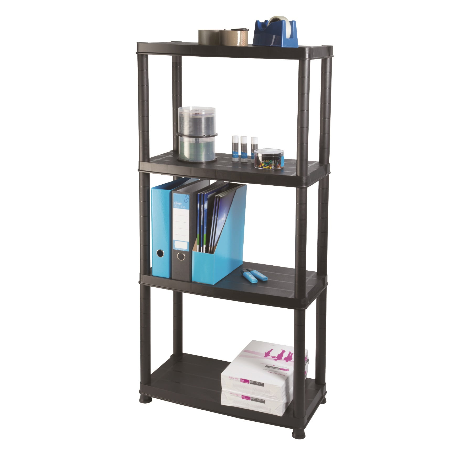 Ram Quality Products Primo 12 inch 4 Tier Plastic Storage Shelves Black 