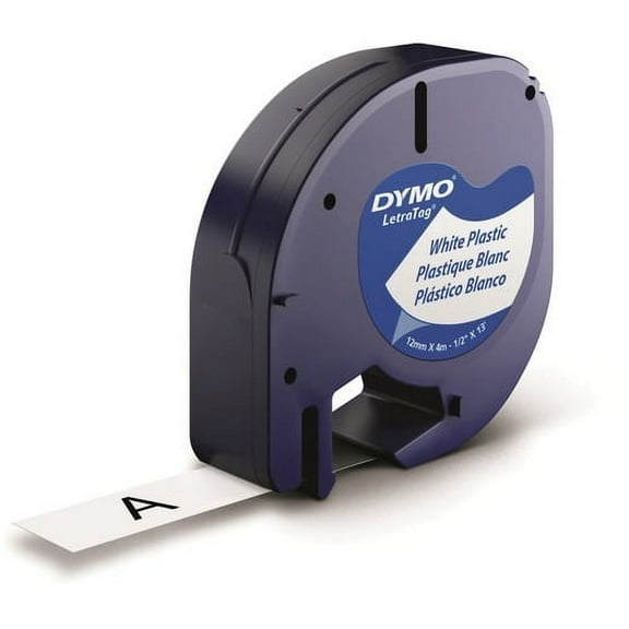 Dymo LetraTag Labelmaker 1/2" Plastic Labels 0.50" Width - White - Plastic - 6 / Pack