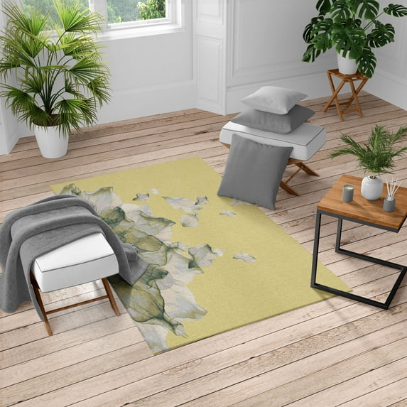 Flower Turkish Area Rug, Abstract Themed Modern Futuristic Image with Water Like Colored Art Print, Soft Carpet for Living Room Decor with Distressed Look, 4' X 5.7', Pastel Yellow, by Ambesonne