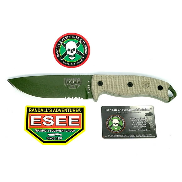 ESEE 5S-KO-E Knife OD Green Serrated Carbon Steel & Natural Micarta w/o Sheath