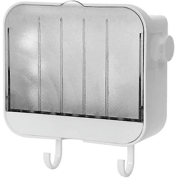 Jabonera montada en la pared, baño, ducha, cocina con drenaje, 2 ganchos, caja de jabón autoadhesiva, soporte para jabón (blanco)