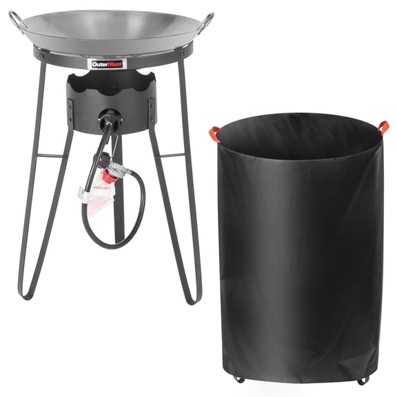 OuterMust Outdoor Propane Cooker with Cover, 20" Wok and 54,000 BTU Burner for Outdoor Cooking
