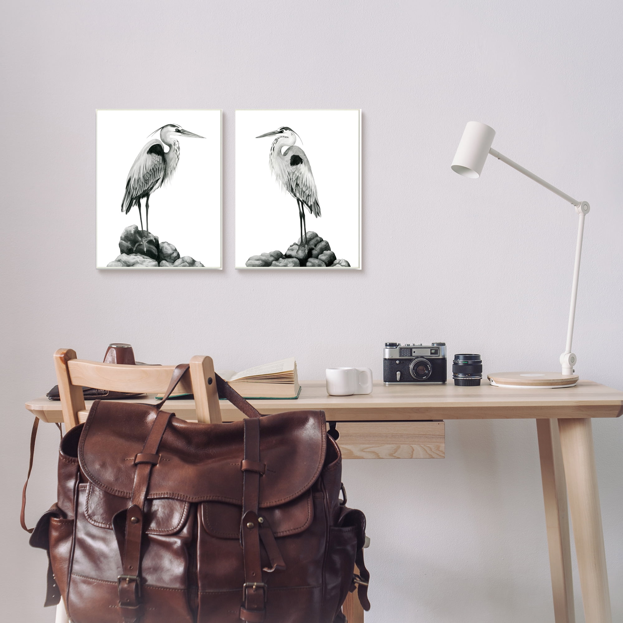 Stupell Industries Great Herons Standing Rocks Black White Bird Portraits, 10 x 15, Design by Grace Popp&nbsp;