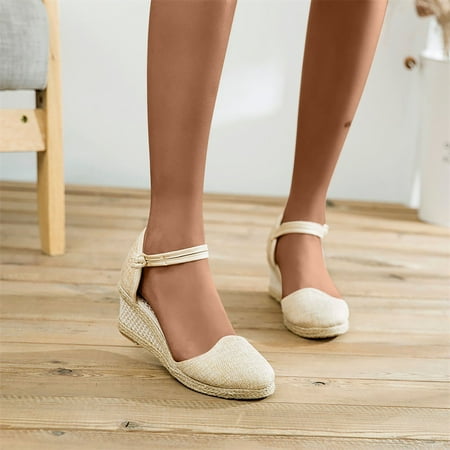 

Lolmot Sandals for Women Dressy Summer Ankle Strap Closed Toe Espadrille Wedge Heels Sandals Retro Casual Buckle Strap Ladies Platform Summer Shoes Sandals