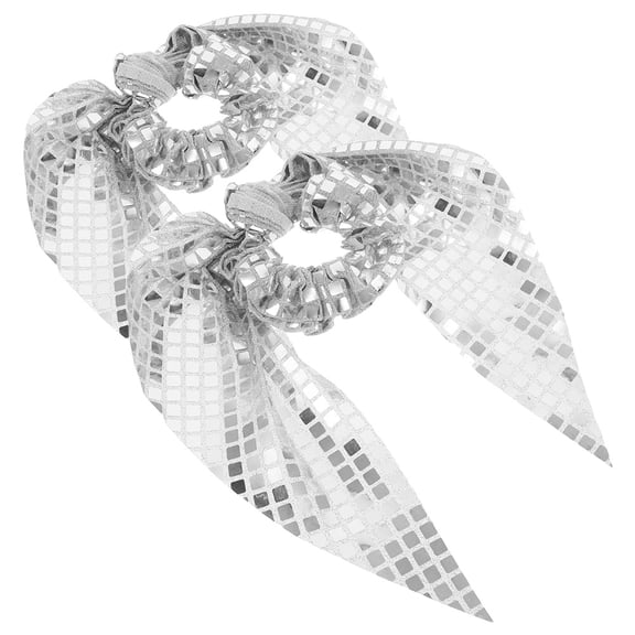 BESTYASH 2Pcs Bowknot Silver Sequin Hair Bands Soft Hair Scrunchies for Chic Ponytail Styling