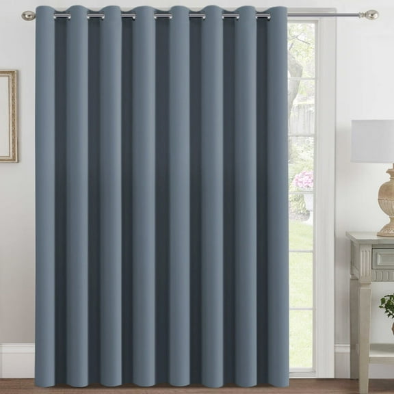 H.VERSAILTEX Blackout Sliding Door Curtain, Extra Wide Room Divider Thermal Insulated Curtains for Living Room (Stone Blue, 100" x 84", 1 Panel)