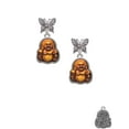 thumbnail image 2 of Delight Jewelry Resin Laughing Buddha in Frame Silvertone Antiqued Butterfly Post Earrings, 2 of 4