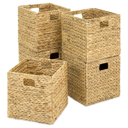 Herend Baskets - Best Choice Products Set of 5 Foldable Handmade Hyacinth Storage Baskets w/ Iron Wire Frame - Natural