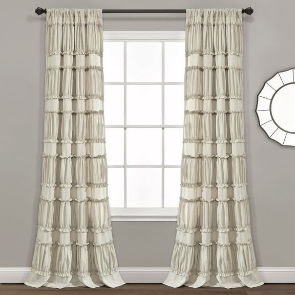 Lush Decor Nova Ruffle Ruffle 84" x 42" Textured Neutral 100% Polyester 3" Rod Pocket Pair Window Panel