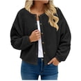thumbnail image 2 of Homenesgenics Winter Coat Winter Clothes Womens Fleece Jackets Cropped Button Down Crew Neck Coats Fall Casual Trendy Outerwear Black L, 2 of 8