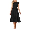 thumbnail image 2 of INSPIRE CHIC Women's Summer Eyelet Dress 2026 with Ruffle Sleeve and A-Line Midi Design S Black, 2 of 6