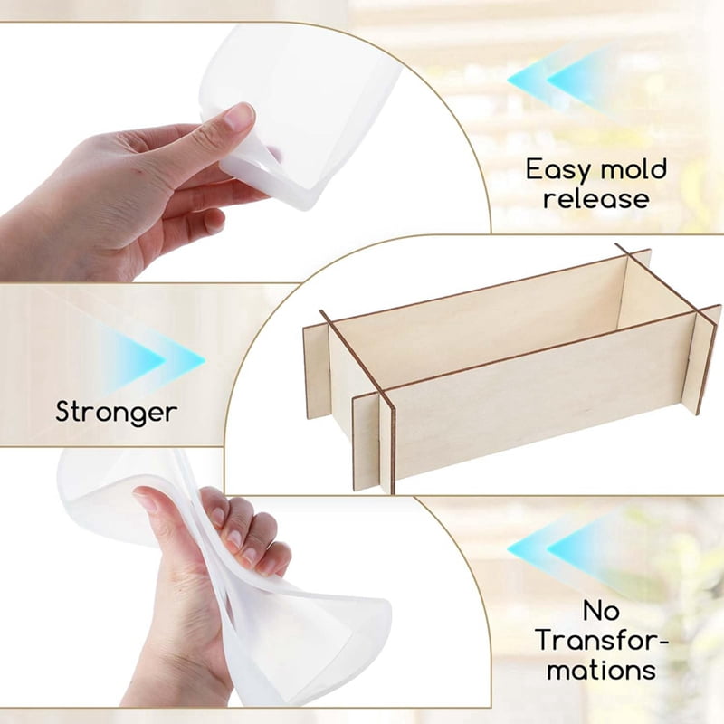 5 Pcs Silicone Resin Molds Set with Wooden Support, Large Rectangle Epoxy Casting Molds for DIY Decor