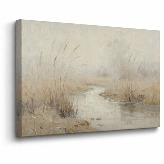 Framed Reed Riverside Canvas Wall Art Bedroom Decor Muted Beige Grass Soft Misty Waterside abstract canvas print for bathroom bedroom living room