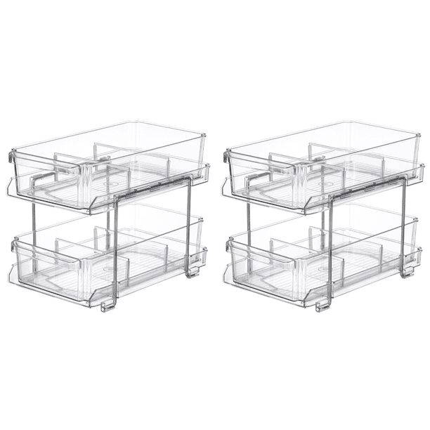 Organizador de baño de 2 niveles con asas y divisores, contenedor de almacenamiento transparente