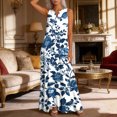 thumbnail image 3 of Uootdi Dresses for Women Floral Print Sleeveless Notch Neck Maxi Length Loose Fit Breathable Sundresses Casual Versatile Dresses Beach Vacation Wear Gift, 3 of 8