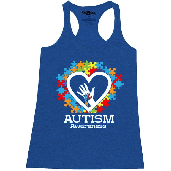 Shop4Ever Women's Autism Awareness Hands Puzzle Heart Racerback Tank Top X-Small Royal Blue