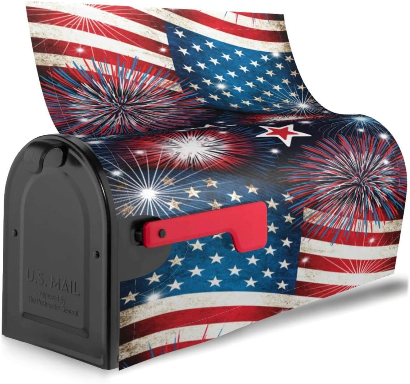 American Flag Welcome Magnetic Mailbox Cover Patriotic Fireworks Independence Day Mailbox Covers Magnetic Large Size 25.5x21 Inch Memorial Day Mailbox Wraps Post Letter Box Cover for Outdoor Decor