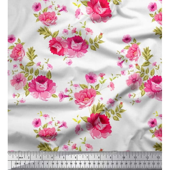 Soimoi Rayon Fabric Leaves,Rose & Peony Floral Print Fabric by The Yard 56 Inch Wide